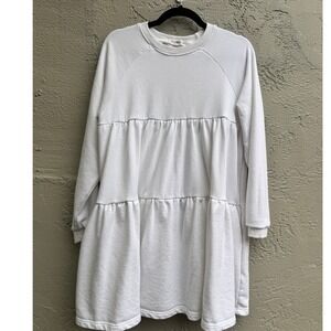 Natural Life White Tiered Cottagecore Boho Babydoll Pockets Sweatshirt Dress